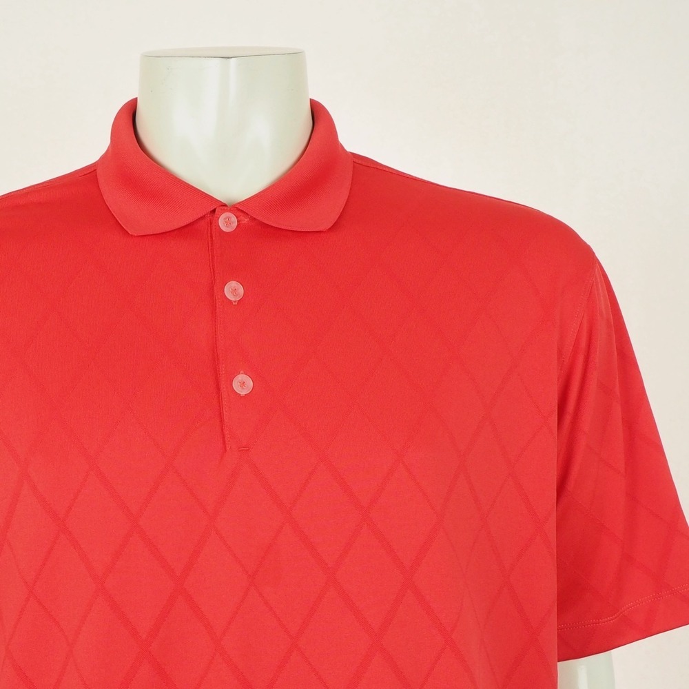 Nike Golf Polo Shirt Mens Sz XL Red Argyle Diamond Jacquard Fit Dry Performance - Picture 2 of 4